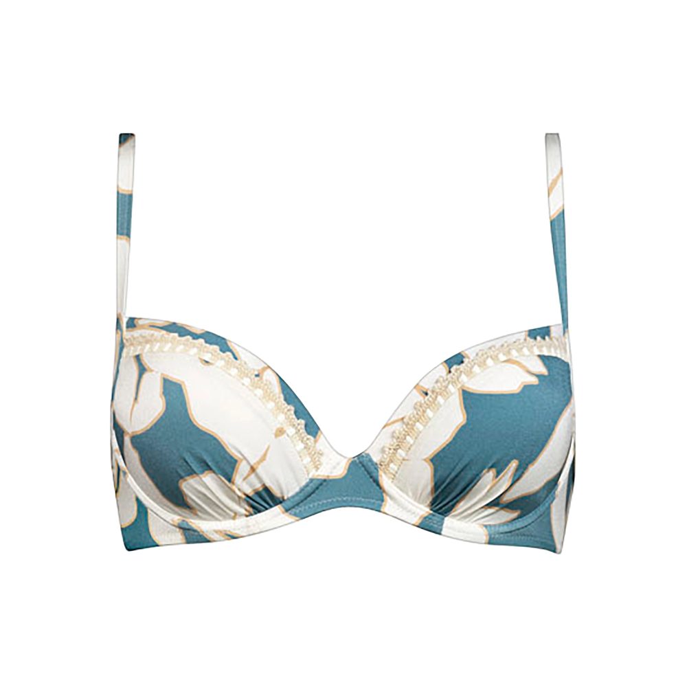 Floral Abstract Bikini Top mit Bügel gefüttert in blau