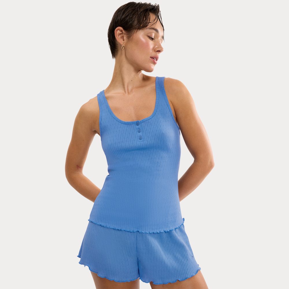 Mix & Match Pointelle Pyjama Oberteil, ohne Ärmel in blau