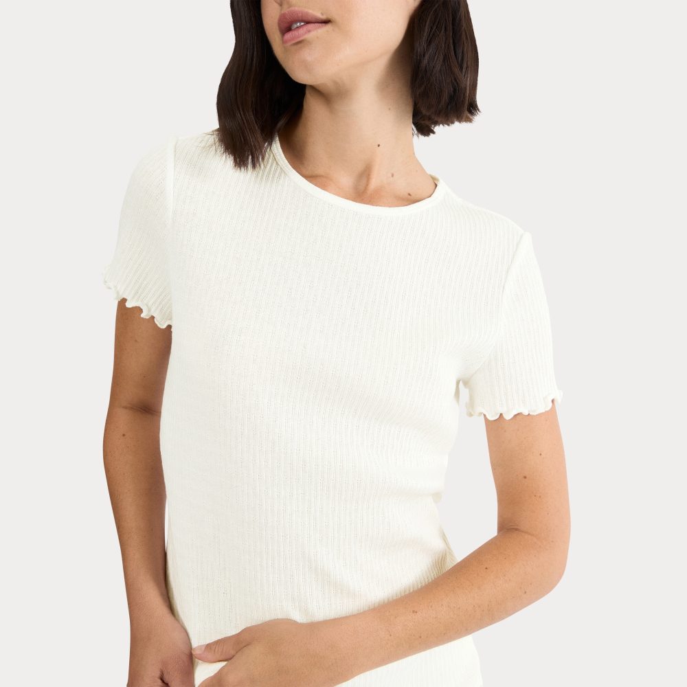 Mix & Match Pointelle Pyjama Oberteil, kurz in weiss