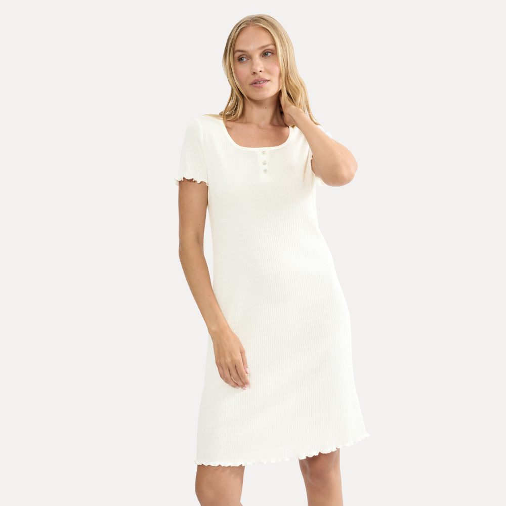 Mix & Match Pointelle Nachthemd kurz in weiss