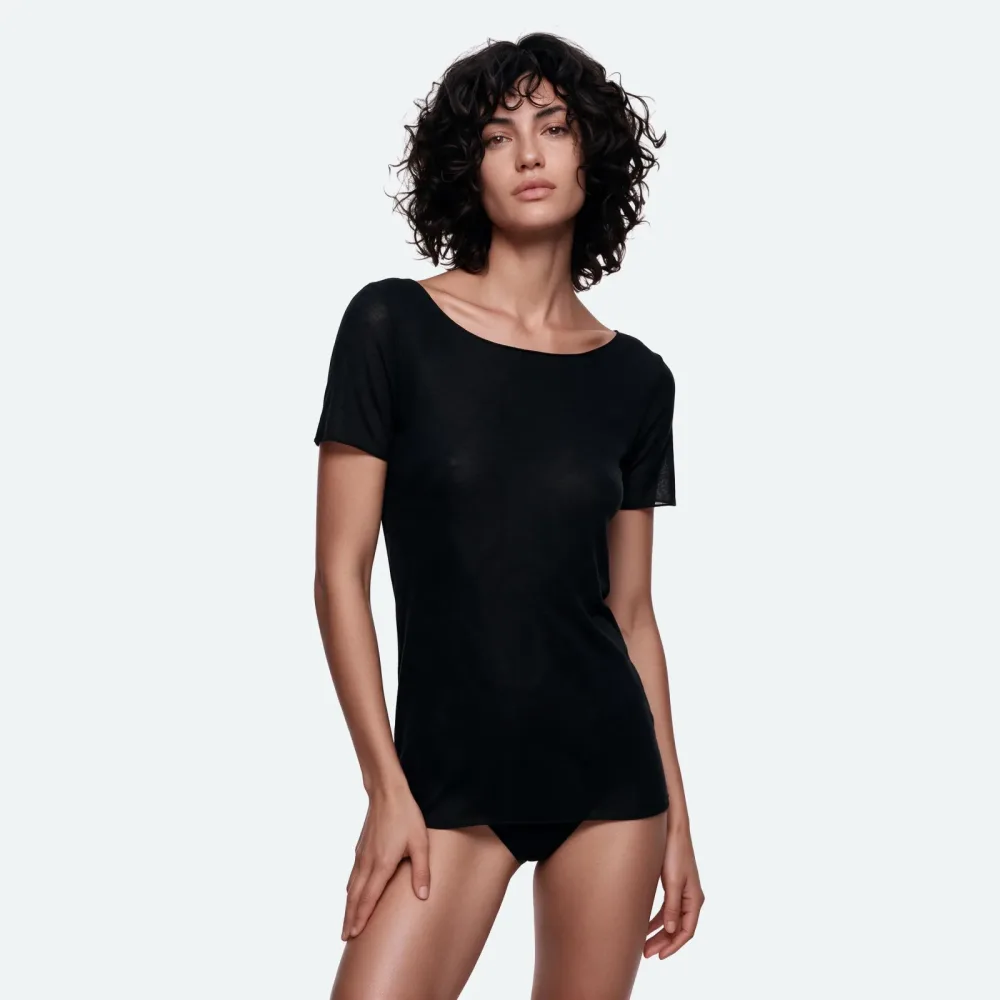 Cashmere Feeling Shirt Kurzarm in schwarz