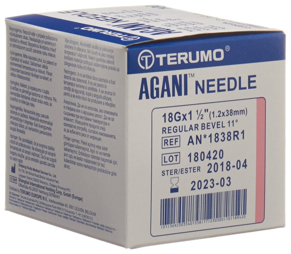 TERUMO Agani Einmalkanüle 18G 1.2x38mm rosa (100 Stk)