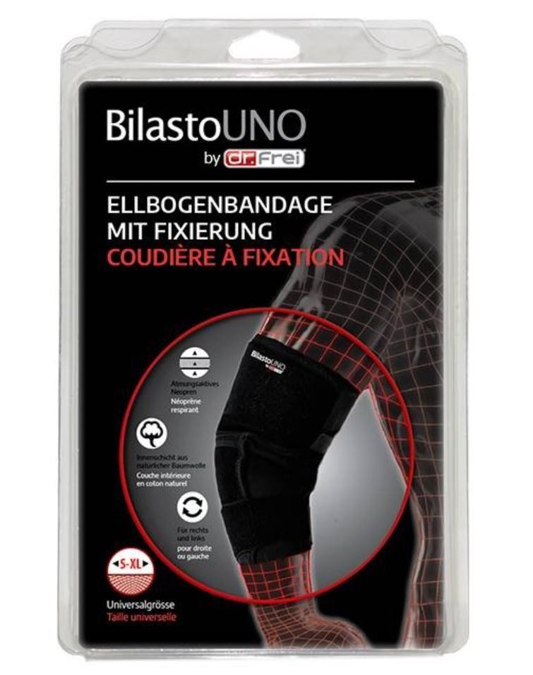Bilasto Uno Ellbogenbandage S-XL mit Fixierung und Velcro (1 Stück)
