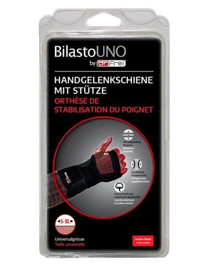 Bilasto Uno Handgelenkschiene S-XL rechts mit Stütze und Velcro (1 Stück)