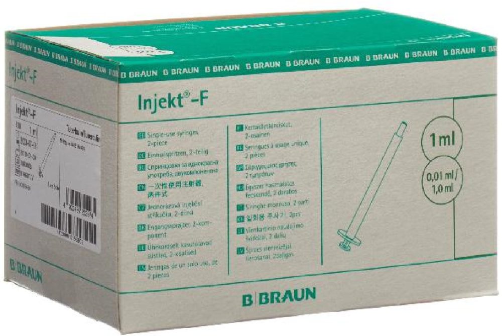 B. BRAUN Injekt-F, 2-teilige Einmalspritzen, 1ml, ohne Kanüle (100 Stk)