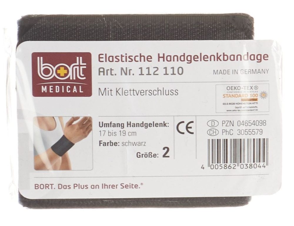 bort Handgelenkbandage Velcro 8cm Gr1 -17cm schwar (1 Stück)