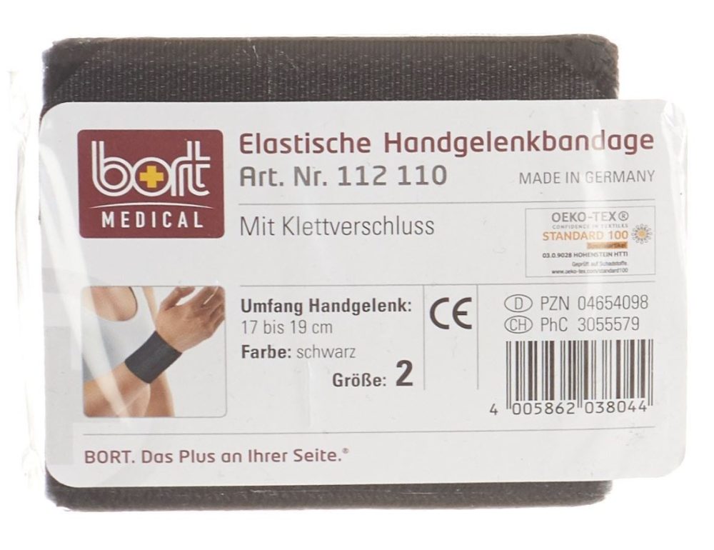 Bort Handgelenkbandage Velcro, 8cm, Grösse 2, 17-19cm, schwarz (1 Stk)
