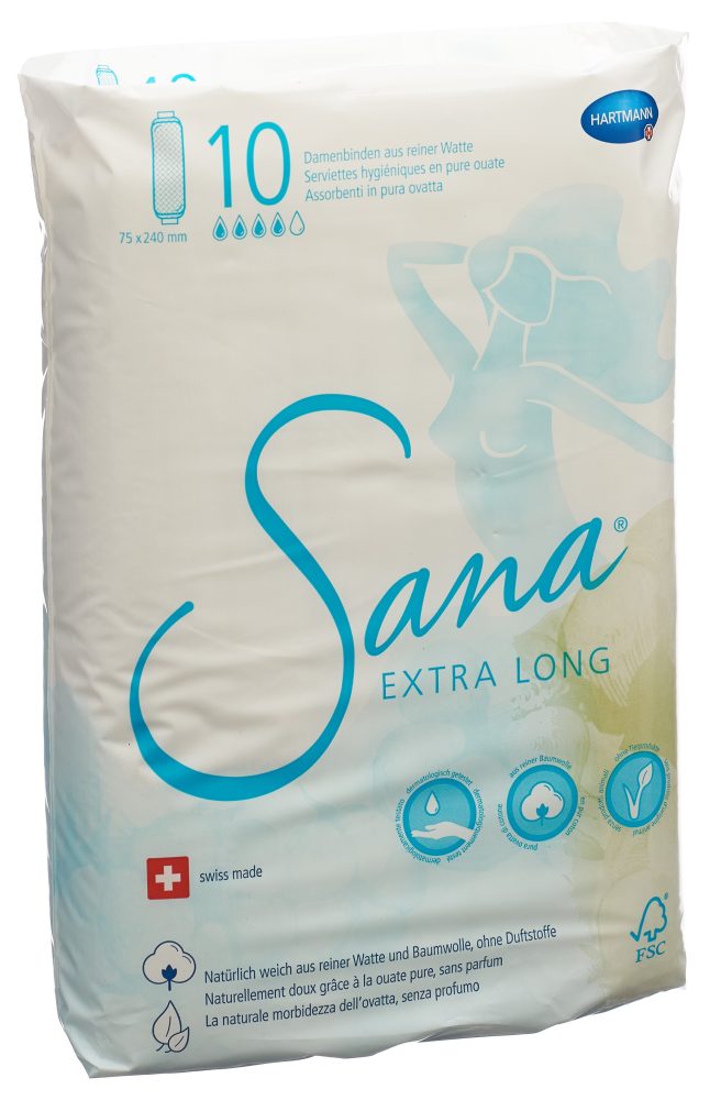 Sana Damenbinden aus Reiner Watte Extra Saugfähig 10Stk. 10 Stück