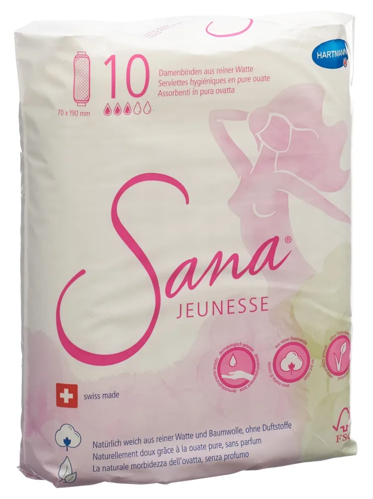 Sana - Jeunesse Binden - Weiss - Baumwolle - 10 Slipeinlagen