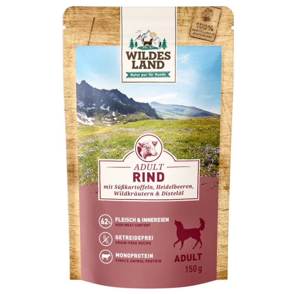 WILDES LAND Adult Rind mit Süsskartoffeln, Heidelbeeren, Wildkräutern & Distelöl (8x150g)