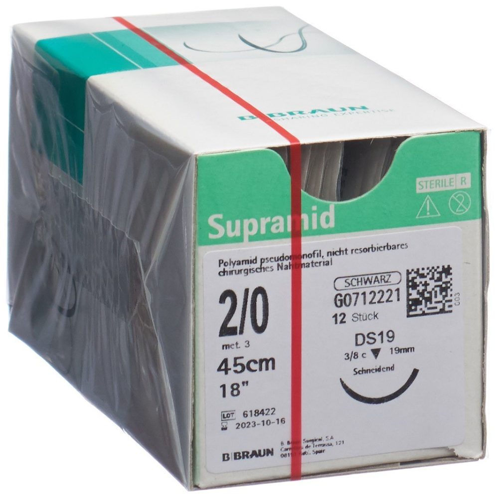 Supramid 45cm DS 19 2-0, schwarz (12 Stk)