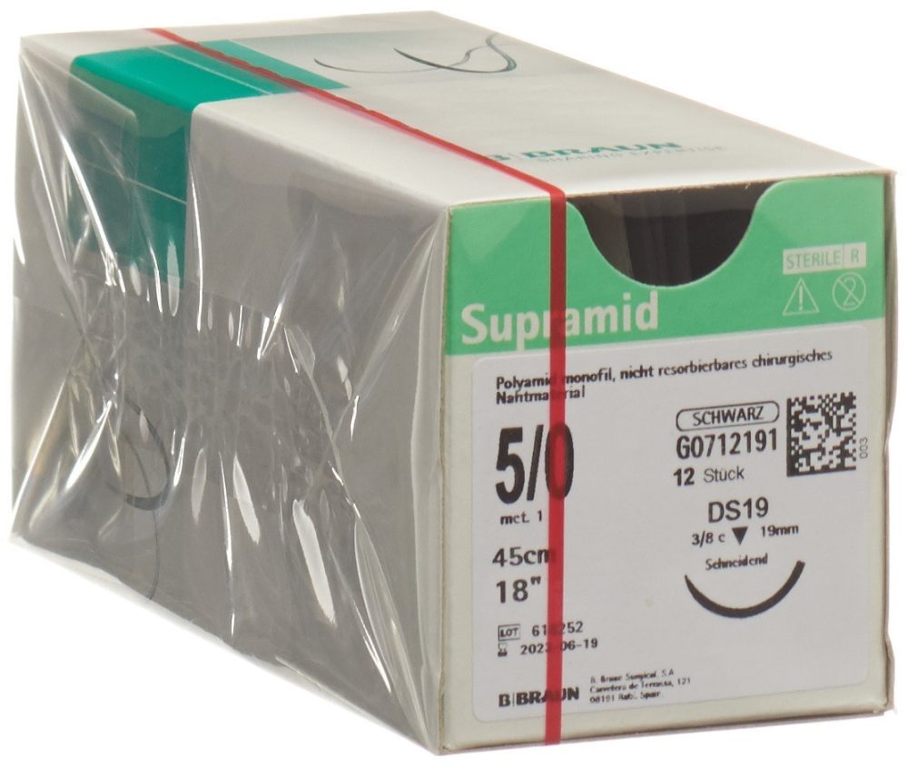 Supramid 45cm DS 19 5-0, schwarz (12 Stk)