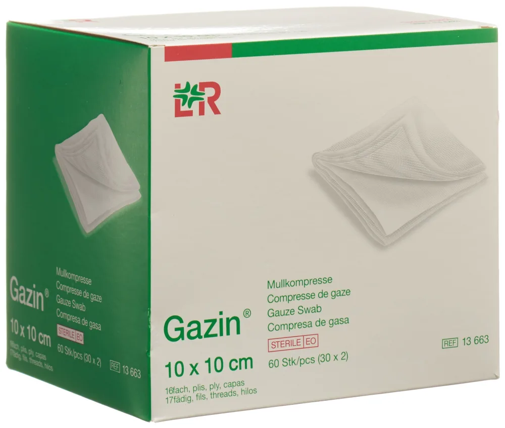 Gazin Mullkompressen, 10x10cm, 16-fach, steril (60 Stk)