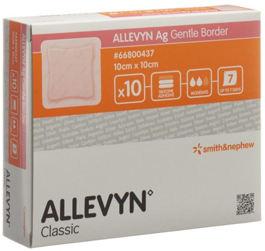 ALLEVYN Ag Gentle Border Wundverband, 10x10cm (10 Stk)