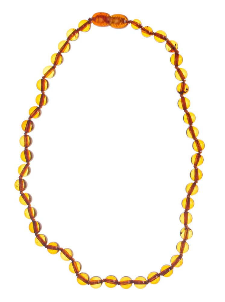 SELENAS Baby Bernsteinkette Kugeln cognac abgerundet, 32-34cm (1 Stk)