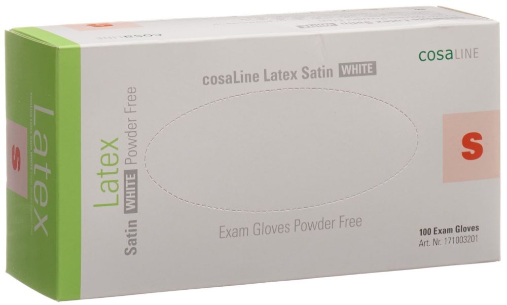 cosaLine Untersuchungshandschuhe S Latex Satin weiss puderfrei (100 Stück)