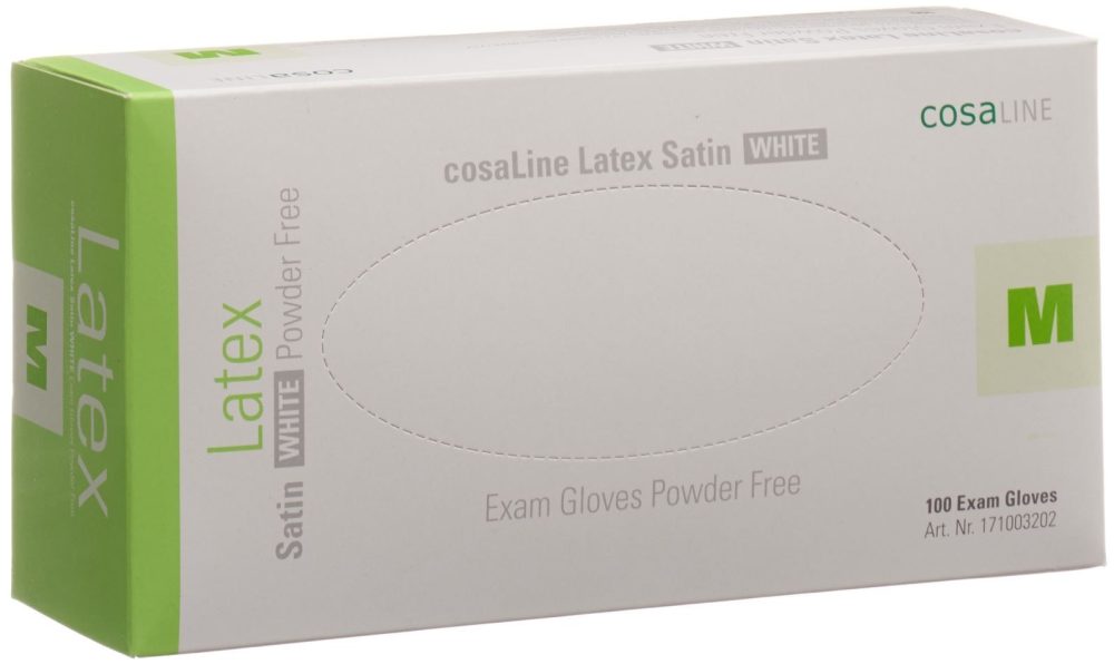 cosaLine Untersuchungshandschuhe M Latex Satin weiss puderfrei (100 Stück)