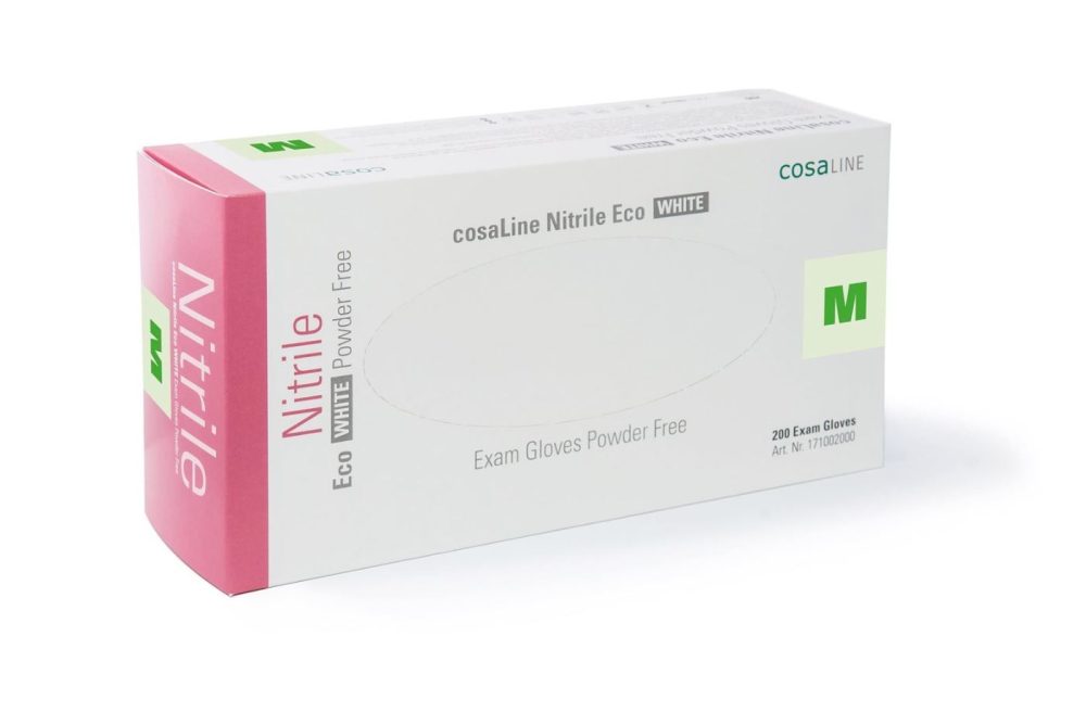 cosaLine Untersuchungshandschuhe M Nitril Eco weiss puderfrei (200 Stück)