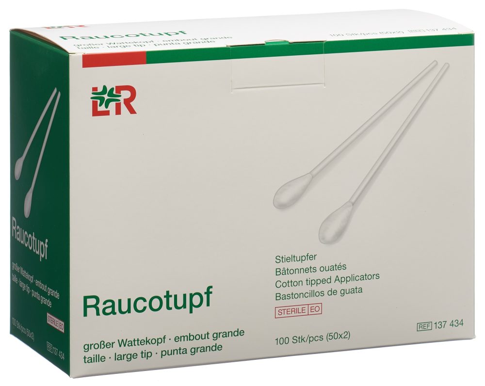 Raucotupf Wattestäbchen 15cm, grosser Kopf, steril (50x2 Stk)