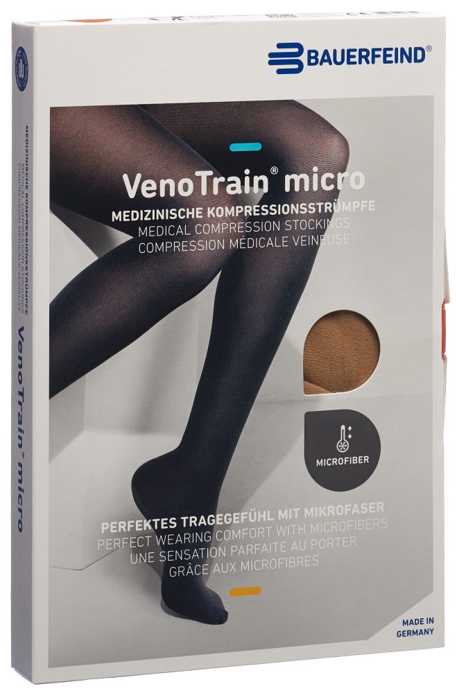VenoTrain micro AG KKL2 Grösse S plus/short geschlossene Fussspitze caramel Haftband Mikronoppen (1 Paar)