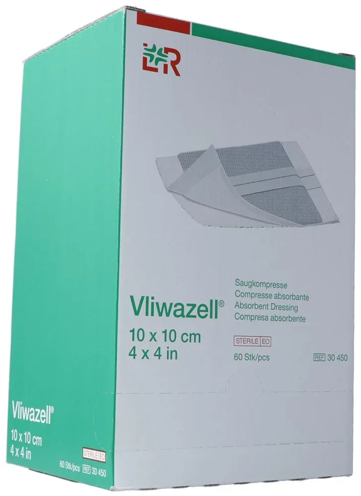 Vliwazell Saugkompresse, 10x10cm, steril (60 Stk)