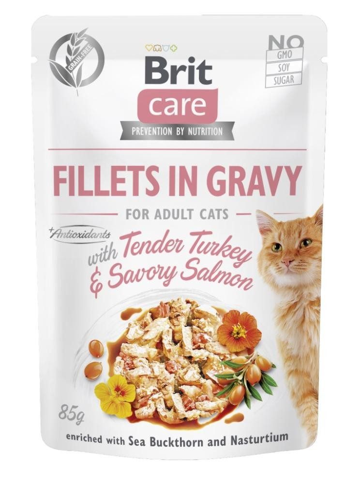 Brit Care Fel Adult in Gravy Truthahn + Lachs (24x85g)