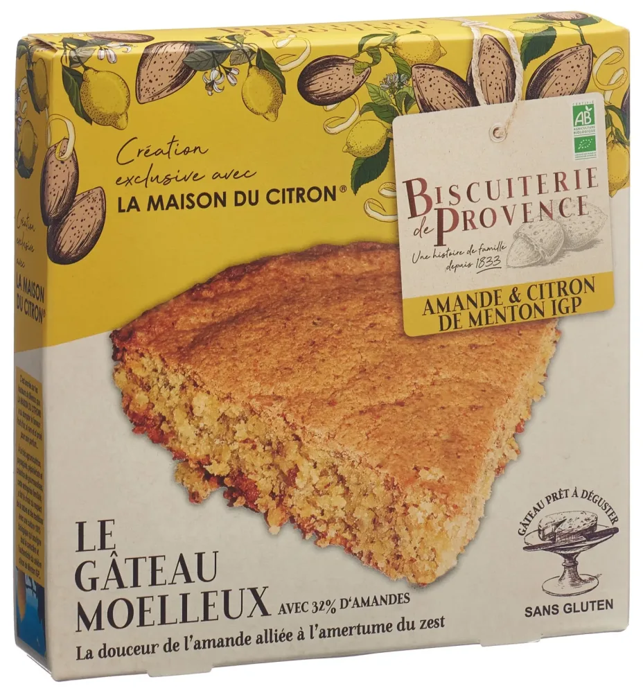 BISCUITERIE DE PROVENCE Weicher Bio-Mandelkuchen mit Zitrone, glutenfrei (225g)
