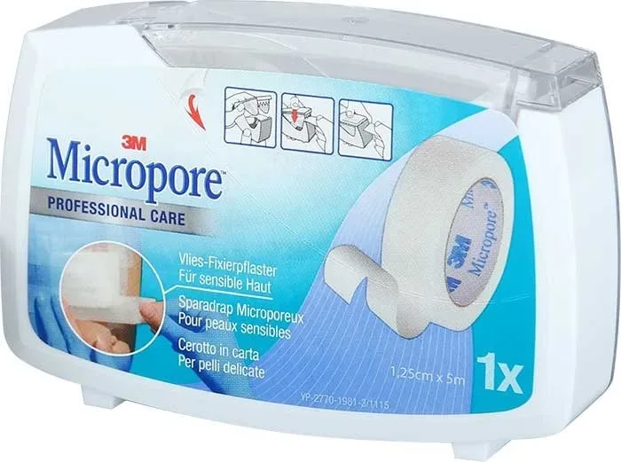 3M Micropore Vliespflaster Einzelpackung weiss, mit Abroller (1,25cmx5m)