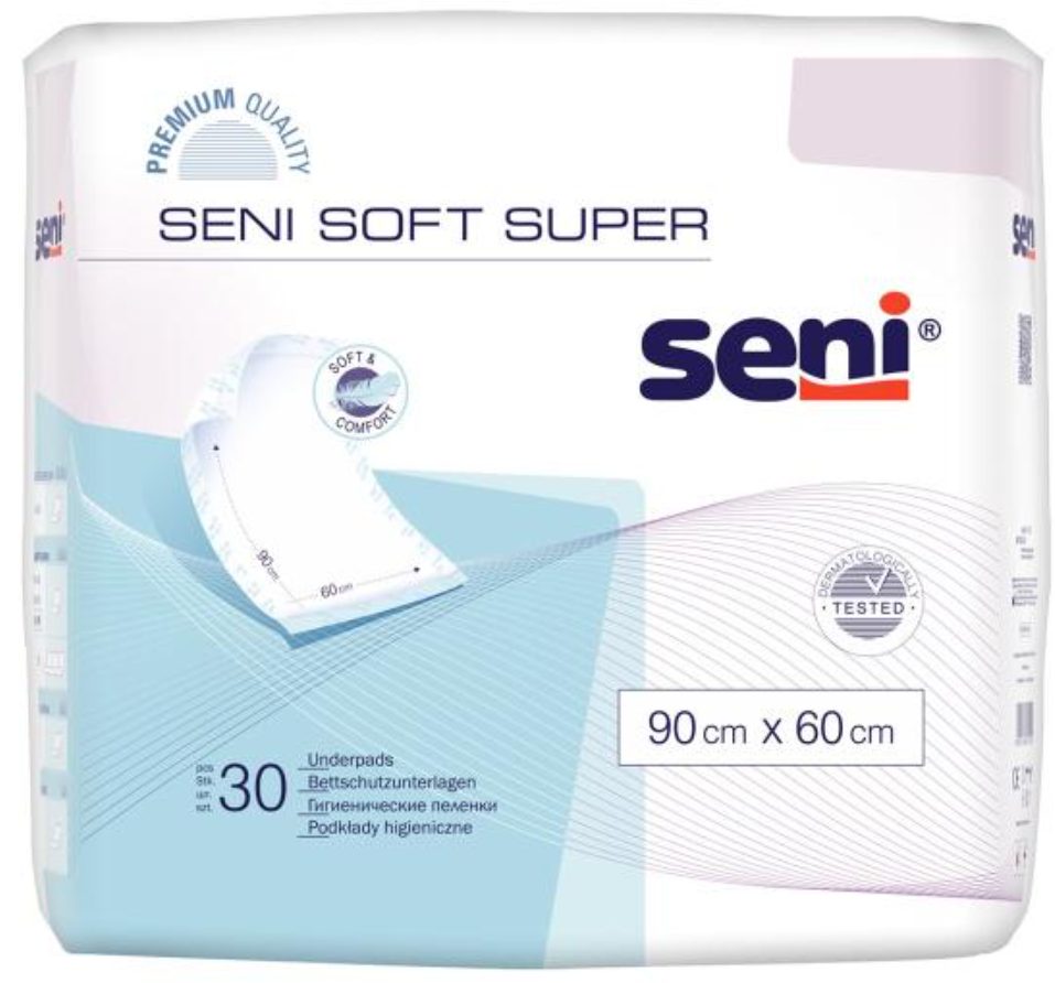 seni Soft Super Einmal-Bettschutz 90x60cm 4 Tropfen (30 Stück)