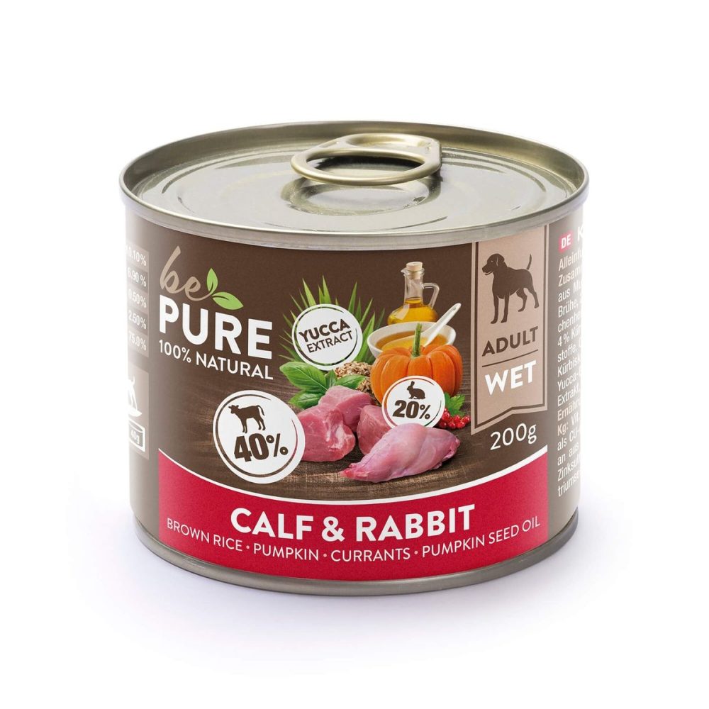 bePure Calf & Rabbit mit Kalb, Kaninchen, Gemüse und Reis, Nassfutter für Hunde (200g)