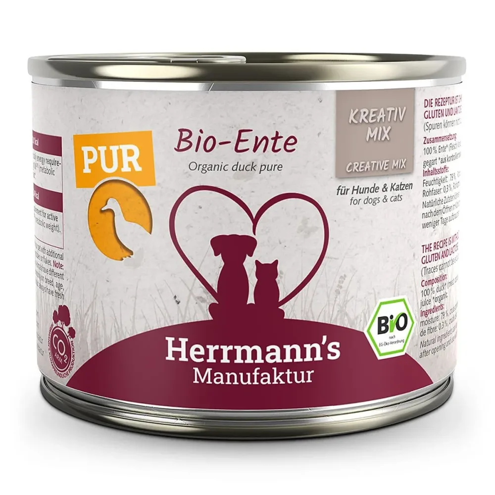 Herrmann's Reinfleisch Bio-Ente, Nassfutter für Hunde (200g)