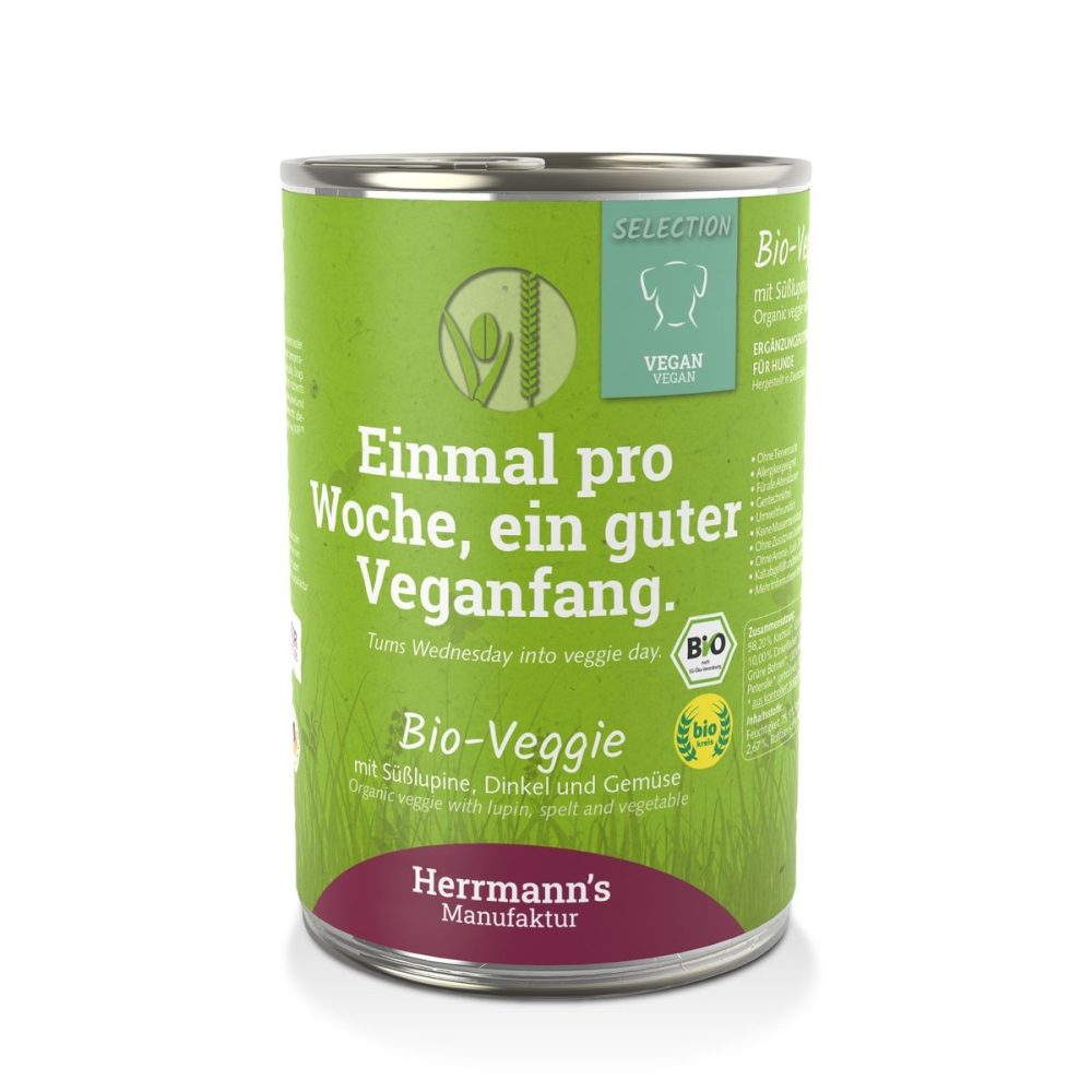 Herrmann's Bio Veggie mit weisser Süsslupine und Dinkel, Nassfutter für Hunde (400g)