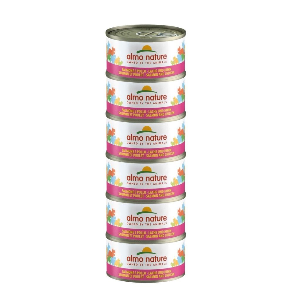 Almo Nature Multipack mit Lachs und Huhn, Nassfutter für Katzen (6x70g)