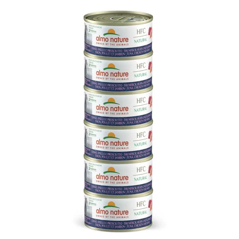 Almo Nature Multipack mit Thunfisch, Huhn und Schinken, Nassfutter für Katzen (6x70g)