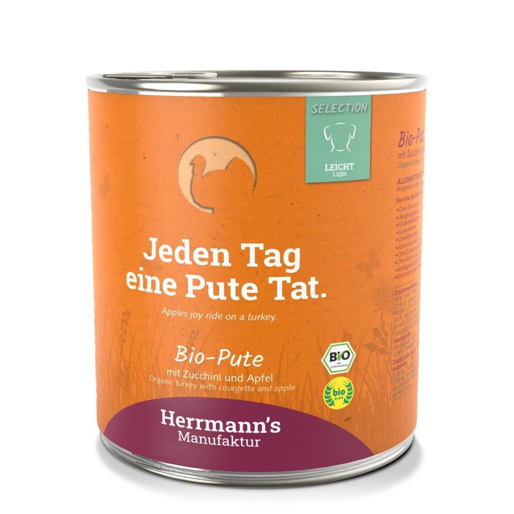 Herrmann's Bio Pute mit Zucchini und Apfel, Nassfutter für Hunde (800g)