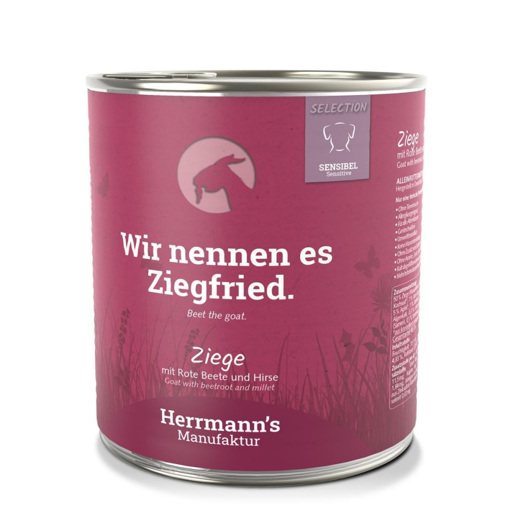 Herrmann's Ziege mit roter Beete und Hirse, Nassfutter für Hunde (800g)