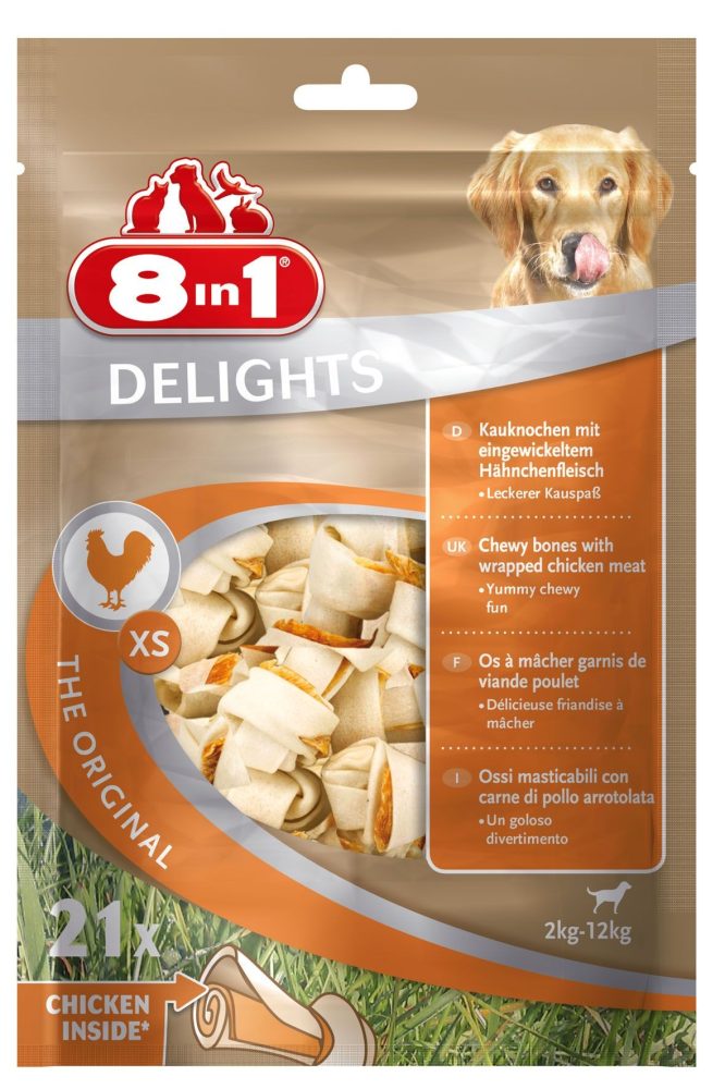 8in1 Delights Kauknochen Hähnchenfleisch im Beutel XS 21 Stück