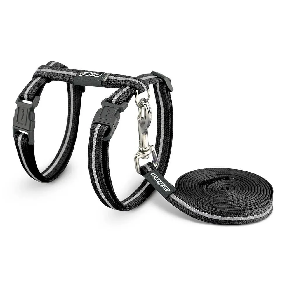 rogz Alleycat Katzengeschirr und -leine schwarz, Halsumfang 20-30cm (1 Stk)