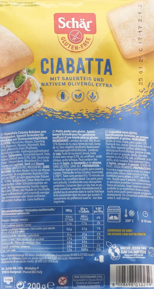 Schär Ciabatta Aufbackbrötchen (4 x 50g)