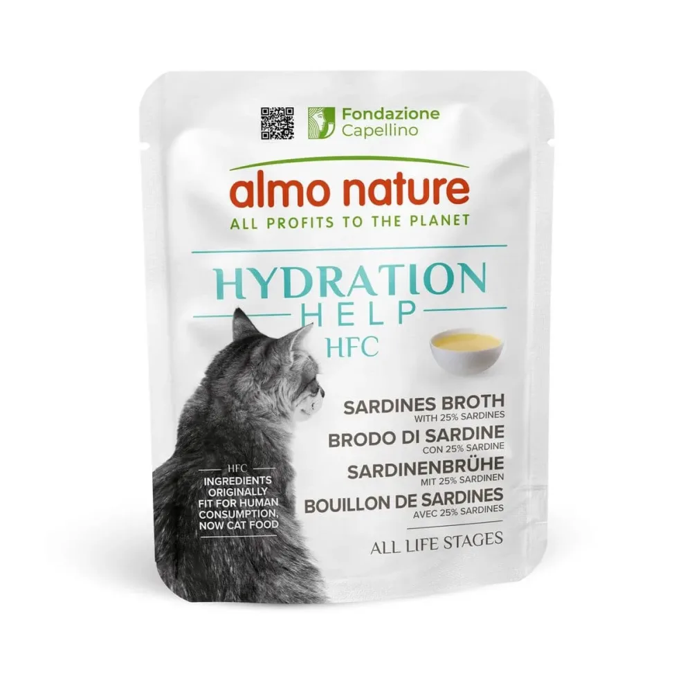 Almo Nature HFC Hydration mit Sardinen und Brühe, Nassfutter für Katzen (50g)
