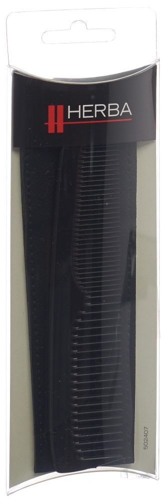 Herba Taschenkamm mit Etui, handges&auml;gt, Kunststoff, schwarz, 13 cm