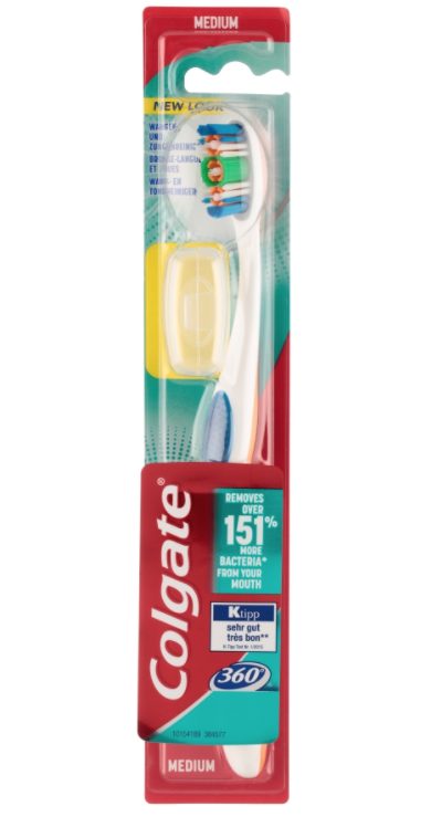 Colgate 360° Whole Mouth Clean Mittel Zahnbürste Entfernt bis zu 151% mehr Bakterien