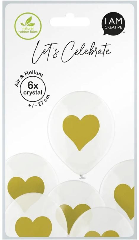 I AM CREATIVE Ballons goldenes Herz 27cm 1000-1059 transparent 6 St&uuml;ck