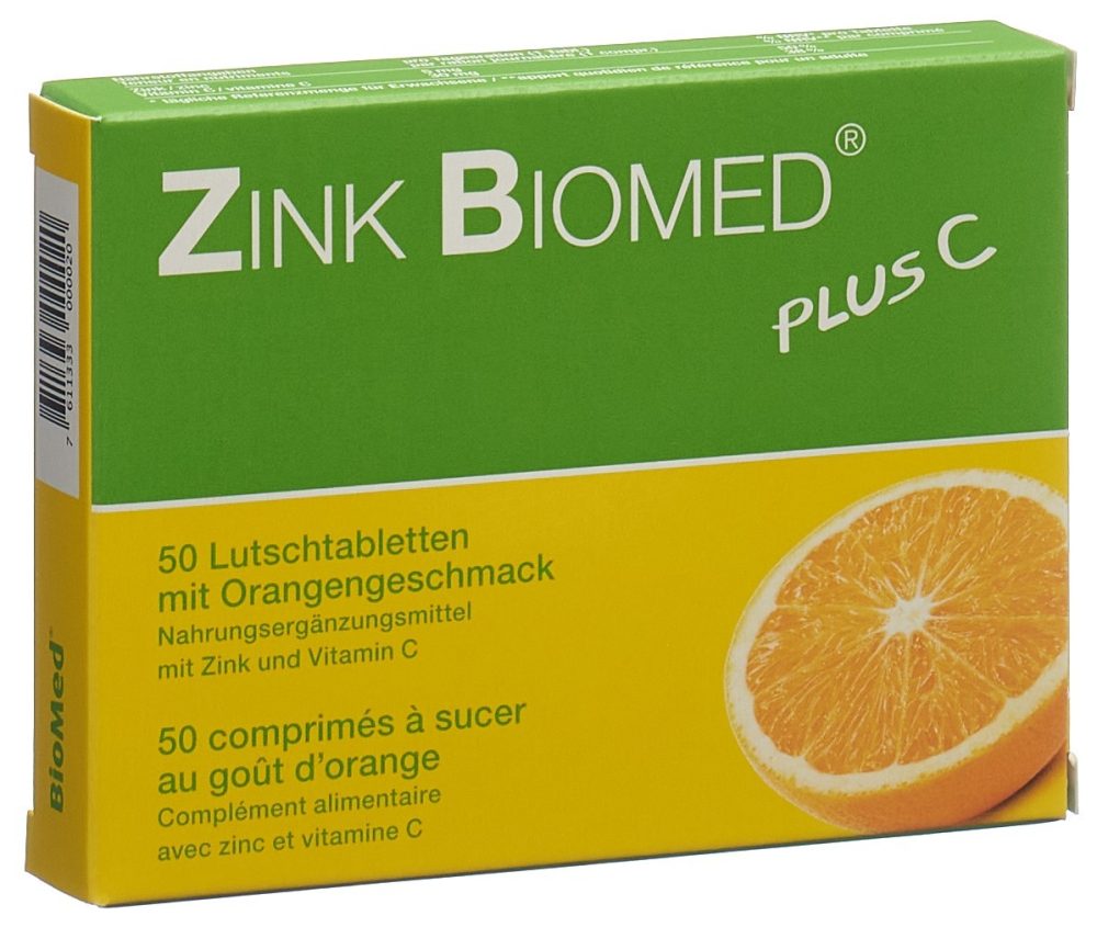 Zink Biomed Plus C Lutschtabletten, Orange (50 Stk)
