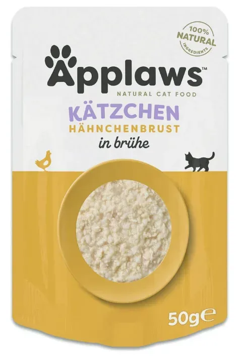 Applaws Kitten Hühnerbrust in Brühe, Nassfutter für Katzen (50g)