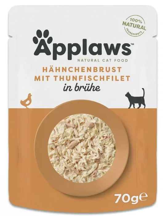 Applaws Hühnerbrust mit Thunfisch in Brühe, Nassfutter für Katzen (70g)