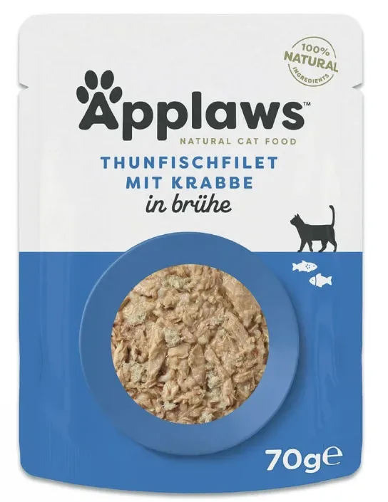 Applaws Thunfischfilet mit Krabbe in Brühe, Nassfutter für Katzen (70g)