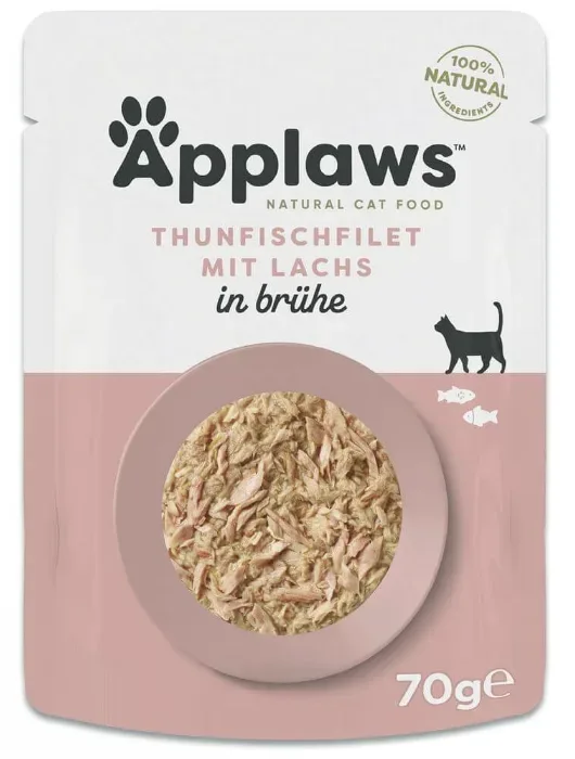 Applaws Thunfischfilet mit Lachs in Brühe, Nassfutter für Katzen (70g)