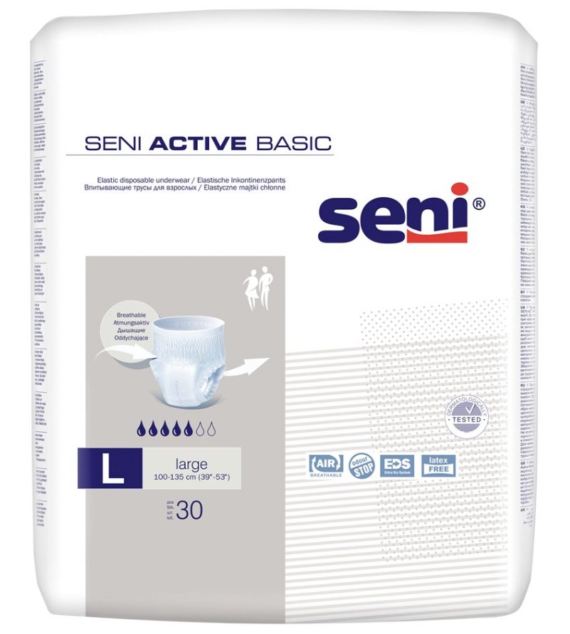 Seni Active Basic Einmal-Inkontinenzslip, Grösse L, Umfang 100-135cm (30 Stk)