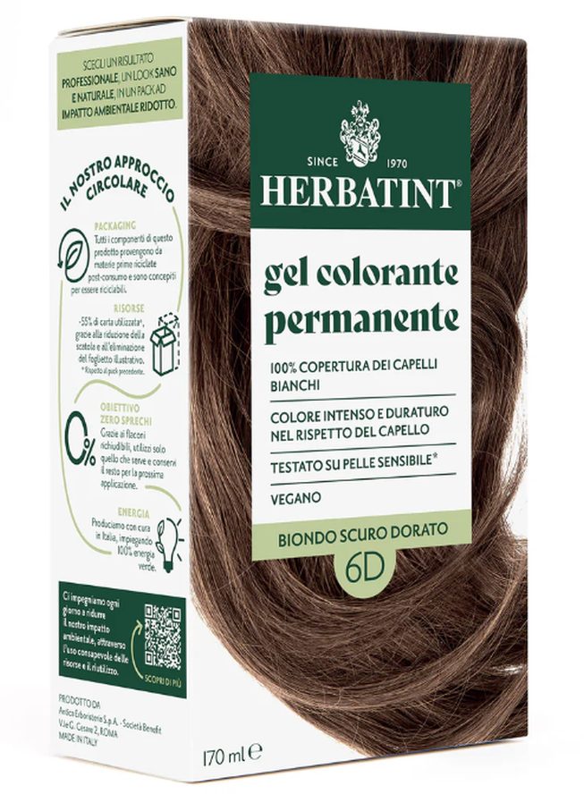 Herbatint Permanentes Haarfärbegel, Dunkles Goldblond (6D), 100 % Grauhaar Abdeckung